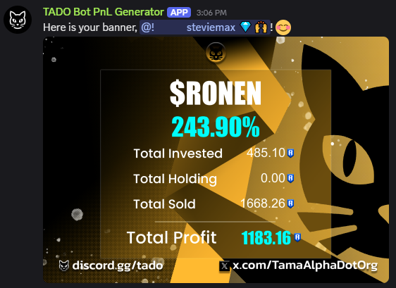 While most wait for confirmation, TADO members are already in position.

We entered $RONEN early and quietly, well before the crowd caught on.

This isn’t luck. It’s research, timing, and conviction.

If you're still relying on crumbs from CT, maybe it’s time you sit at the