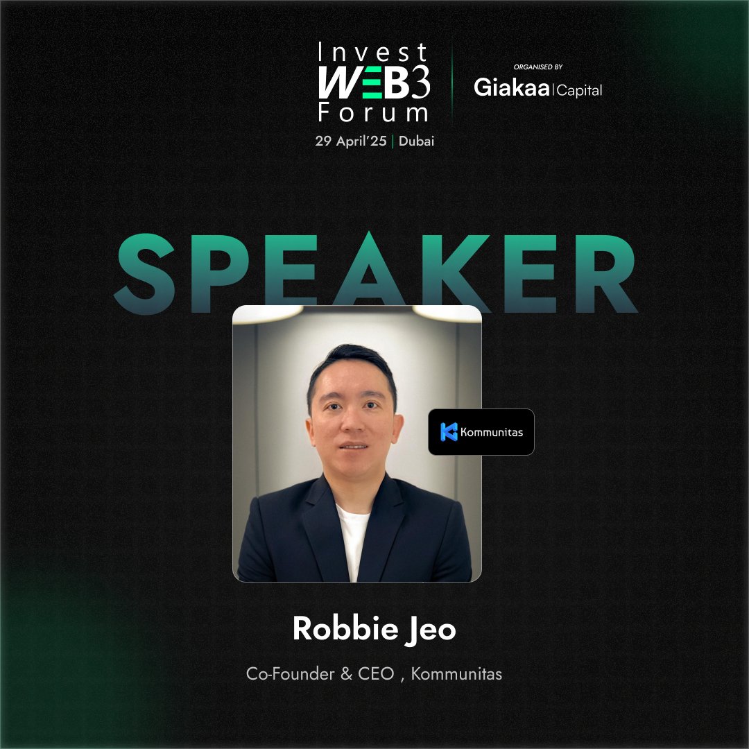 Excited to welcome <a href="/robbie_jeo/">Robbie Jeo 楊忠興</a>, Co-Founder &amp; CEO of <a href="/Kommunitasnet/">Kommunitas Official</a>, to Invest Web3 Forum 2025.

He’ll share how community-led innovation, talent, and agile execution can turn bold Web3 ideas into scalable realities

📅 April 29
📍 In5 Tech, Dubai
Join Us - investweb3forum.com