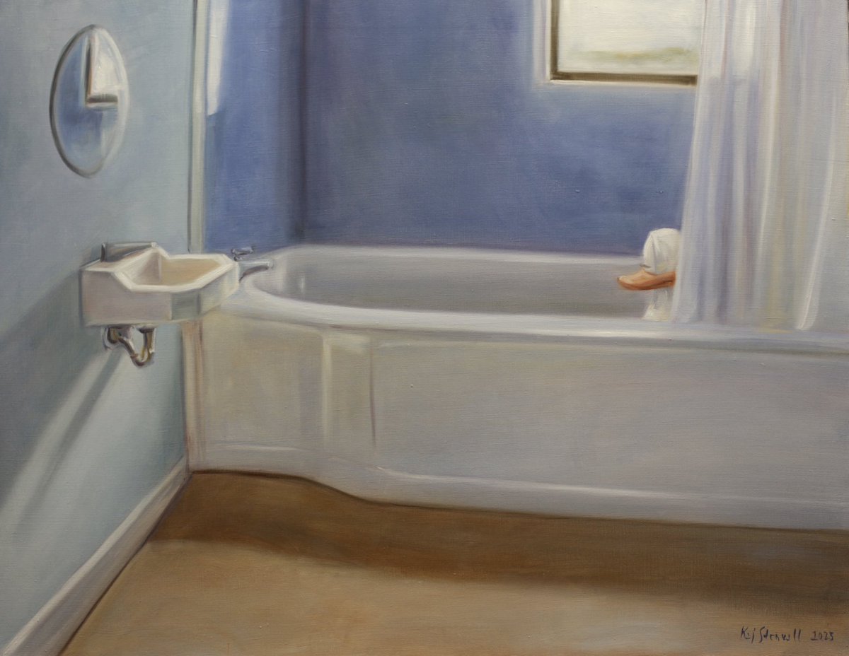 ” Stop the War, Take a Bath ”, 2025, oil on canvas, 70 x 90 cm. #art #ukraina #stopputin #oilpainting #contemporaryart #figurativepainting #bathtube #artistsontwitter #artistsonx #kajstenvall