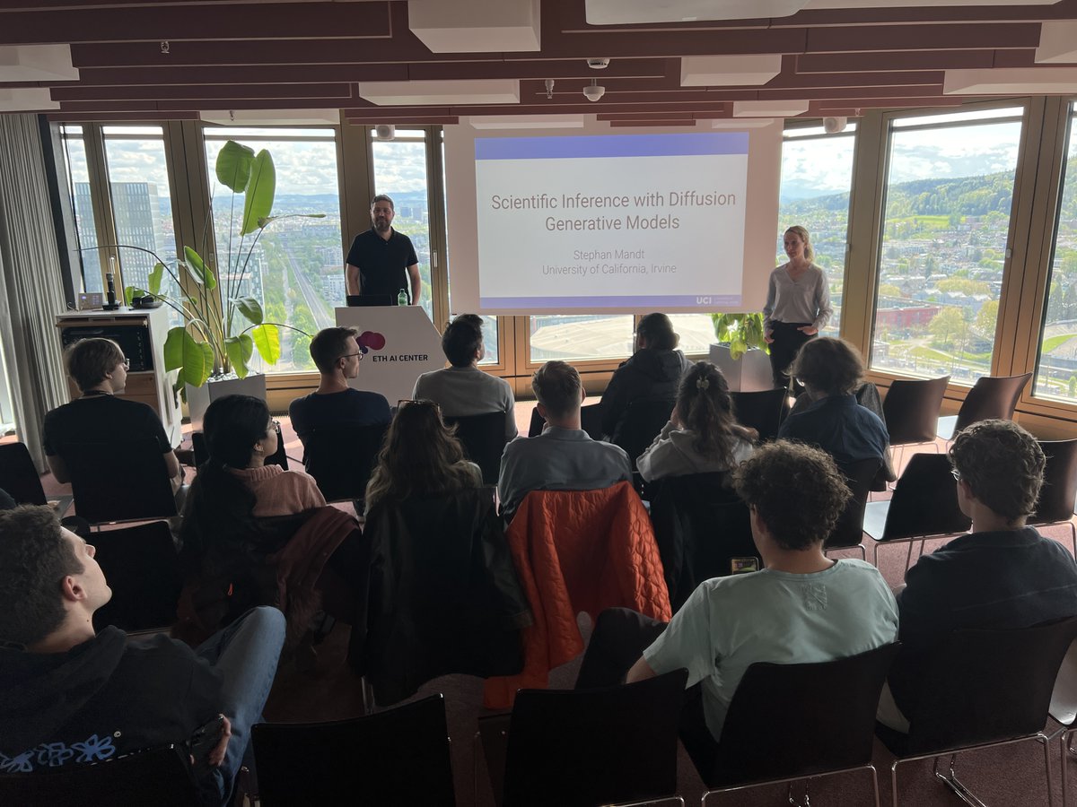 Stephan Mandt (@stephanmandt) on Twitter photo Just gave a talk on Scientific Inference with Diffusion Models at <a href="/ETH_AI_Center/">ETH AI Center</a>, sharing our recent work—from test-time control and distributional matching to uncertainty calibration. Great crowd, thoughtful questions, nice view. Thanks, Julia Vogt, for hosting! Just gave a talk on Scientific Inference with Diffusion Models at <a href="/ETH_AI_Center/">ETH AI Center</a>, sharing our recent work—from test-time control and distributional matching to uncertainty calibration. Great crowd, thoughtful questions, nice view. Thanks, Julia Vogt, for hosting!