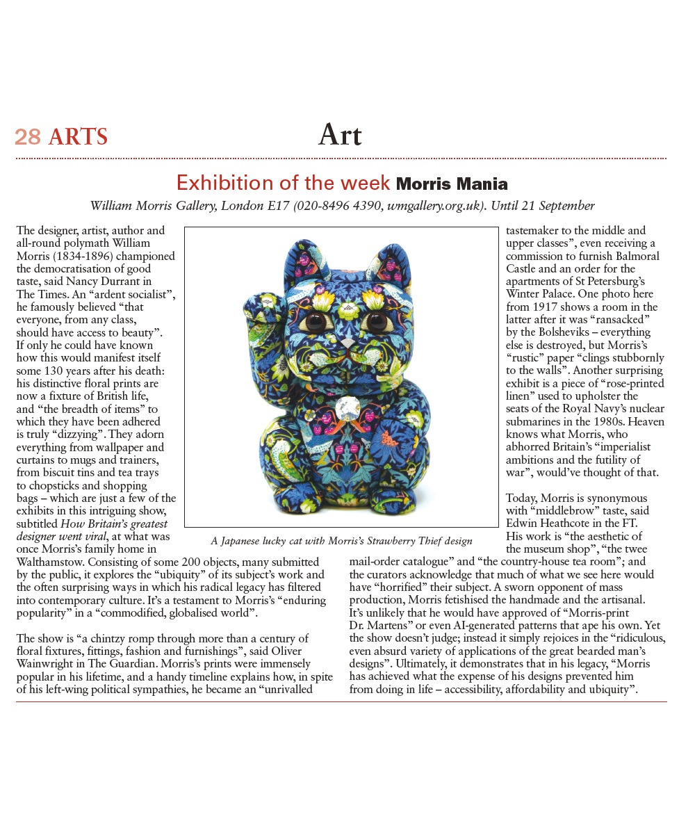 We’re pleased to share that Morris Mania has been featured as Exhibition of the Week in the latest issue of This Week magazine.

See Morris Mania from Tuesday to Sunday, 10am–5pm, with free admission for all visitors.

wmgallery.org.uk/event/morris-m…