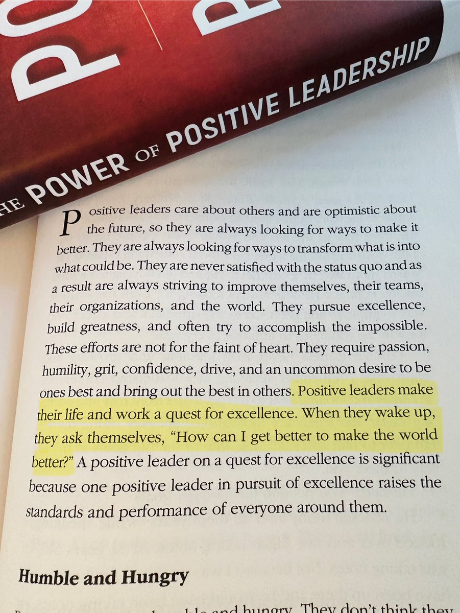 Positive leaders make their life and work a quest for excellence. When they wake up, they ask themselves, “How can I get better to make the world better?” 

📷 From my book, ‘The Power of Positive Leadership”