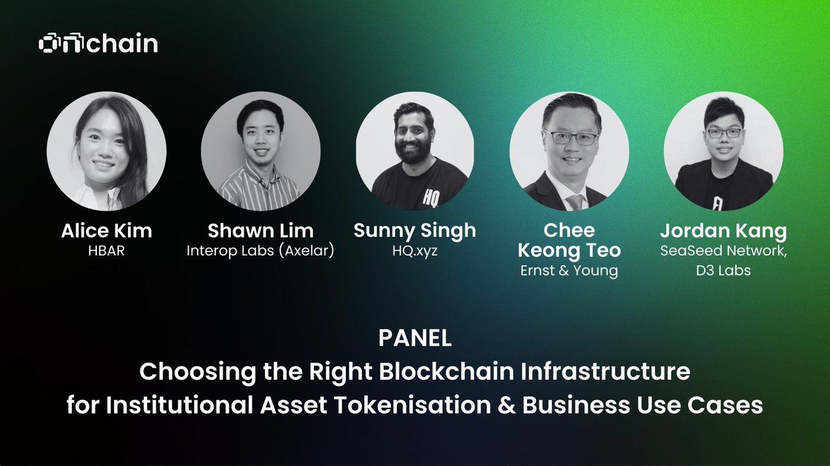 ONCHAIN 2025 (@onchainsummit) on Twitter photo ⚡ Choosing the Right Blockchain Infrastructure
L1s, L2s, appchains — what’s really working for institutions? Hear from:
🎙️ Alice Kim, <a href="/hbar_foundation/">@HederaFndn</a>
🎙️ <a href="/satoslim_X/">SLimX</a>, <a href="/axelar/">Axelar Network</a>
🎙️ <a href="/TheDegenSupreme/">Sunny</a>, <a href="/HQ_xyz/">Gnosis HQ</a>
🎙️ <a href="/1ckteo/">CK</a>, <a href="/EYnews/">EY</a>
Mod: Jordan Kang, <a href="/SeaseedNetwork/">SeaSeed Network</a>, <a href="/D3Labsdotio/">D3Labs.io</a> ⚡ Choosing the Right Blockchain Infrastructure
L1s, L2s, appchains — what’s really working for institutions? Hear from:
🎙️ Alice Kim, <a href="/hbar_foundation/">@HederaFndn</a>
🎙️ <a href="/satoslim_X/">SLimX</a>, <a href="/axelar/">Axelar Network</a>
🎙️ <a href="/TheDegenSupreme/">Sunny</a>, <a href="/HQ_xyz/">Gnosis HQ</a>
🎙️ <a href="/1ckteo/">CK</a>, <a href="/EYnews/">EY</a>
Mod: Jordan Kang, <a href="/SeaseedNetwork/">SeaSeed Network</a>, <a href="/D3Labsdotio/">D3Labs.io</a>