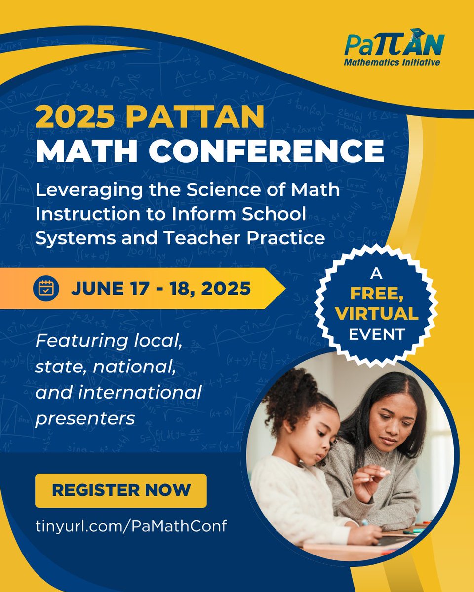 PaTTAN (@pattanupdates) on Twitter photo 📣 Attention Pre-Service Teachers! Get ahead this summer with our free, virtual Math Conference: tinyurl.com/PaMathConf
Spread the word! <a href="/statesystem/">Pennsylvania's State System of Higher Education</a> <a href="/CheyneyUniv/">Cheyney University</a> <a href="/CUP_Education/">School of Education at Clarion University of PA</a> <a href="/ESUniversity/">East Stroudsburg University</a> <a href="/ESUCollegeofEd/">College of Education</a> <a href="/EdinboroSped/">Edinboro University</a> <a href="/IUPedu/">Indiana University of Pennsylvania</a> <a href="/KutztownU/">Kutztown University</a> <a href="/SecEdKU/">Secondary Education at Kutztown University</a> <a href="/LockHavenUniv/">CU-Lock Haven</a> <a href="/mansfieldu/">CU-Mansfield</a> 📣 Attention Pre-Service Teachers! Get ahead this summer with our free, virtual Math Conference: tinyurl.com/PaMathConf
Spread the word! <a href="/statesystem/">Pennsylvania's State System of Higher Education</a> <a href="/CheyneyUniv/">Cheyney University</a> <a href="/CUP_Education/">School of Education at Clarion University of PA</a> <a href="/ESUniversity/">East Stroudsburg University</a> <a href="/ESUCollegeofEd/">College of Education</a> <a href="/EdinboroSped/">Edinboro University</a> <a href="/IUPedu/">Indiana University of Pennsylvania</a> <a href="/KutztownU/">Kutztown University</a> <a href="/SecEdKU/">Secondary Education at Kutztown University</a> <a href="/LockHavenUniv/">CU-Lock Haven</a> <a href="/mansfieldu/">CU-Mansfield</a>