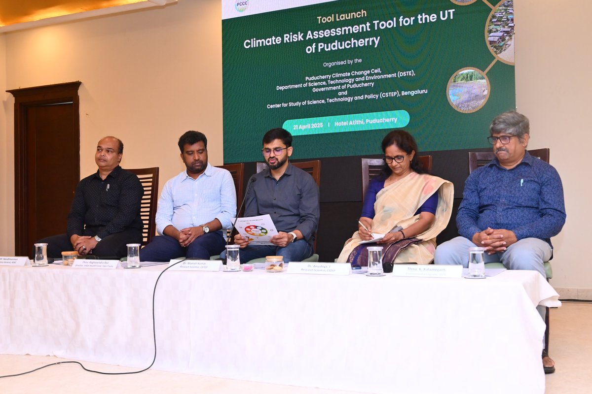 #CSTEP, along with the Department of Science, Technology and Environment, Government of Puducherry, released the Climate Risk Assessment Tool (CRAT) on 21 April in Puducherry.

The event witnessed an engaging panel discussion with Thiru. K Kalamegam (Environmental Engineer,