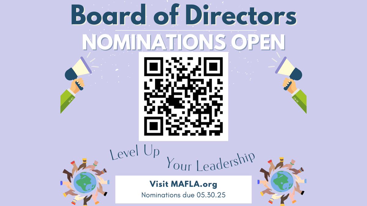🚨 Join the MAFLA Board!
Passionate about world language education? Nominate yourself or a colleague to help lead advocacy, PD, and multilingual learning in MA.
🗓️ Deadline: May 30, 2025
🔗 Apply here: docs.google.com/forms/d/e/1FAI…