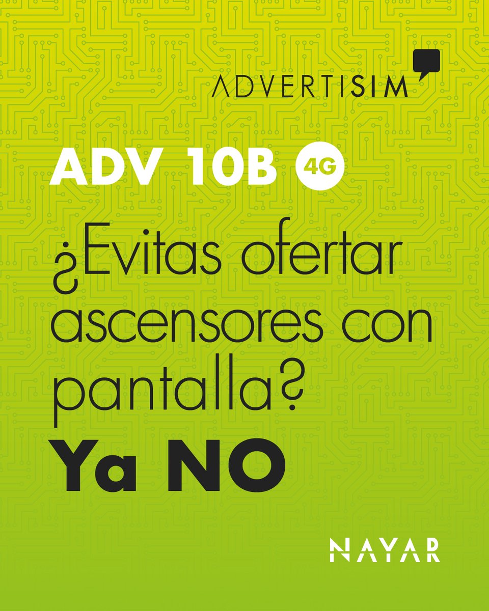 Nayar (@nayarsystems) on Twitter photo 🚫 ¿Evitas ofertar ascensores con pantalla? Ya NO 🙌 Desde #Nayar te ayudamos con Advertisim 10B, nuestro producto de sustitución. Gracias a Advertisim 10B te lo ponemos más fácil que nunca. 💡
Escríbenos a 📧 comercial@nayarsystems.com
👉bit.ly/Advertisim10B 🚫 ¿Evitas ofertar ascensores con pantalla? Ya NO 🙌 Desde #Nayar te ayudamos con Advertisim 10B, nuestro producto de sustitución. Gracias a Advertisim 10B te lo ponemos más fácil que nunca. 💡
Escríbenos a 📧 comercial@nayarsystems.com
👉bit.ly/Advertisim10B