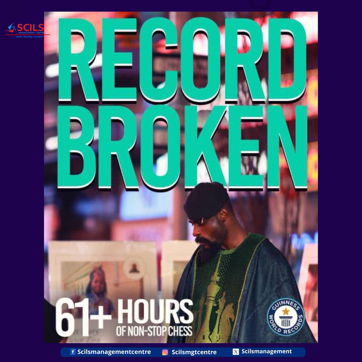 scilsmanagement's tweet image. Congratulations to Tunde Onakoya on breaking the world record for the longest chess marathon.

This is a testament to Excellence and Consistency. It is the result of high intention, sincere effort, and intelligent execution.

#ChessMarathon #ChessForEducation #GWR2025 #Dreamers