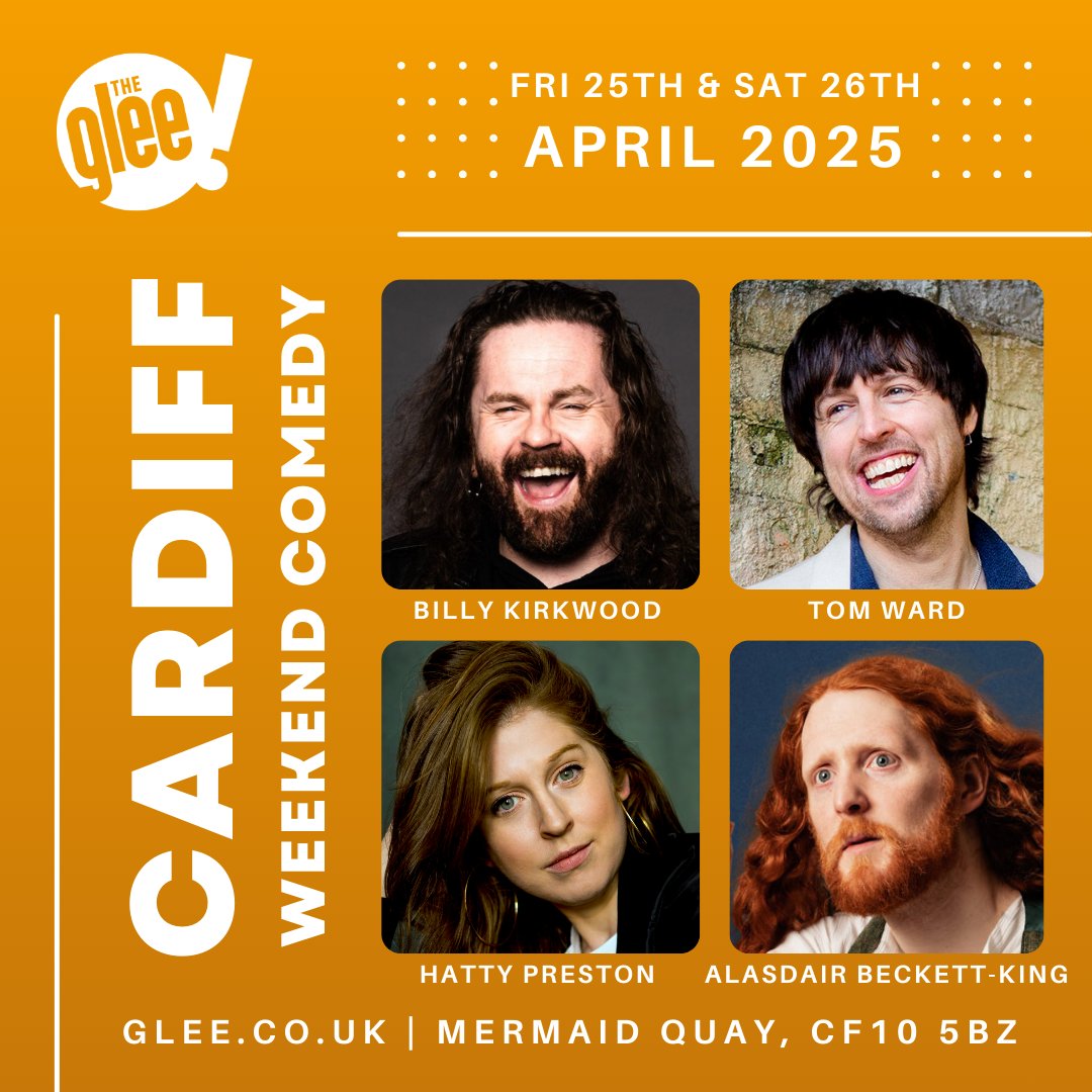 The Glee Club Cardiff (@gleeclubcardiff) on Twitter photo Plenty more comedy gold heading your way this week! 👇
📆 Thursday: All In Comedy, featuring <a href="/leroybrito/">Leroy Brito</a>, Hatty Preston, <a href="/MisterABK/">Alasdair Beckett-King</a> & <a href="/wartinmestgate_/">Martin Westgate</a>
📆 Friday & Saturday Night Comedy, featuring <a href="/Billykirkwood/">Billy Kirkwood</a>, Tom Ward, Hatty Preston & <a href="/MisterABK/">Alasdair Beckett-King</a>
🎟 bit.ly/CardiffWeekend… Plenty more comedy gold heading your way this week! 👇
📆 Thursday: All In Comedy, featuring <a href="/leroybrito/">Leroy Brito</a>, Hatty Preston, <a href="/MisterABK/">Alasdair Beckett-King</a> & <a href="/wartinmestgate_/">Martin Westgate</a>
📆 Friday & Saturday Night Comedy, featuring <a href="/Billykirkwood/">Billy Kirkwood</a>, Tom Ward, Hatty Preston & <a href="/MisterABK/">Alasdair Beckett-King</a>
🎟 bit.ly/CardiffWeekend…