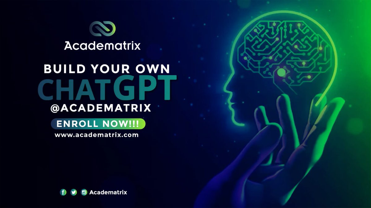 academatrix's tweet photo. Ready to build your own AI?
Join Academatrix and learn how to create your own version of ChatGPT — no advanced coding required.
Enroll today and start your journey into the world of AI &amp; machine learning!
https://t.co/ZMXdXSlyhC
#Academatrix #AITraining #ChatGPT #BuildYourOwnAI https://t.co/RyOfzR3JmN