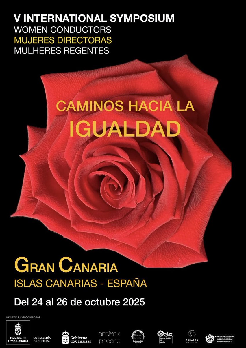 Es un placer invitarles al V International Symposium Women Conductors por primera vez se celebrará en Europa, en Las Palmas de Gran Canaria, España, del 24 al 26 de octubre de 2025.
información e inscripción están disponibles en la web del Simposio: womenconductors-symposium.com