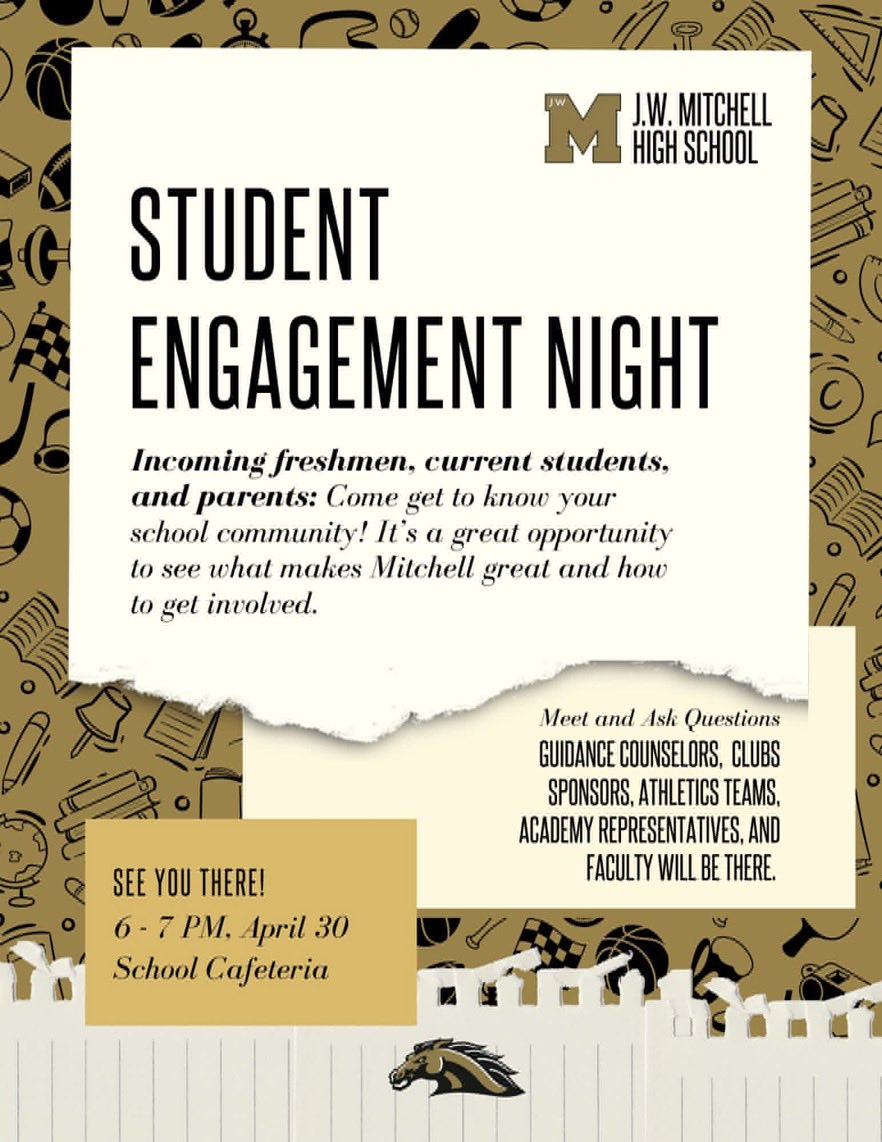 Jaguar athletes if you want information on Mitchell athletics and more then please plan to attend the Mitchell Student Engagement night to learn about all the great opportunities at Mitchell High School.