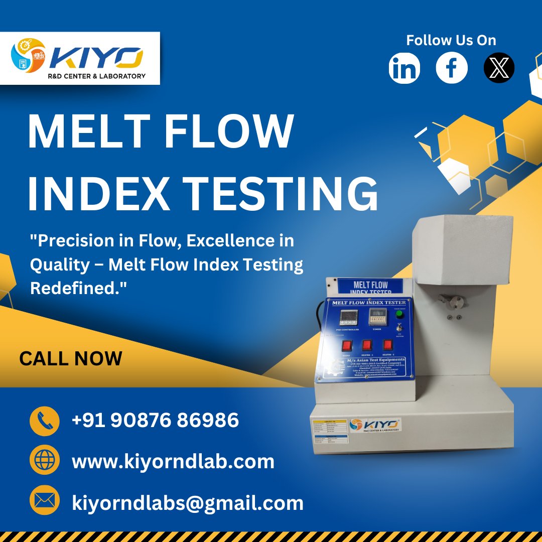 Kiyorndlab's tweet image. 🔬 Redefine precision with Melt Flow Index Testing by Kiyo R&D Lab!
Reliable results for polymer flow properties – because quality starts with data.
#MeltFlowIndex #PolymerTesting #KiyoLab #MaterialsTesting #RND