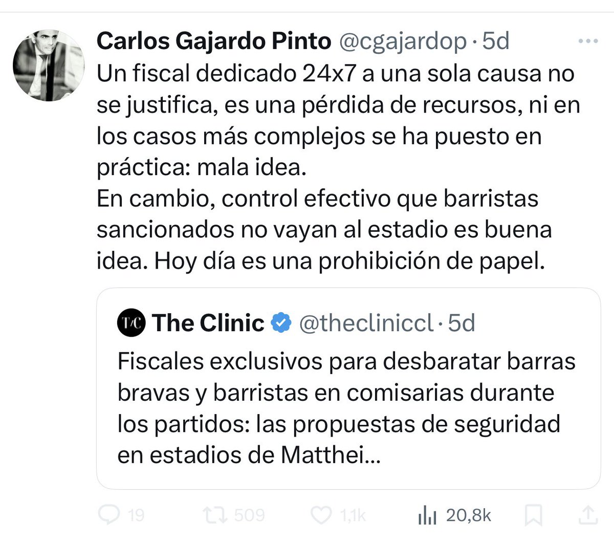 CLAUDIO CRESPO (@claudiocrespog) on Twitter photo Te cuento que en mi caso no hay un fiscal exclusivo, sino que TRES de la <a href="/FiscaliadeChile/">Fiscalía Nacional</a> Eso sumado a 2 o 3 abogados del <a href="/inddhh/">INDH Chile</a> y 2 o 3 del <a href="/CDE_CHILE/">Consejo de Defensa del Estado</a> y claro, tú y los abogados que mandas como querellante particular en el caso Gatica.
Así persigue la izquierda a un Te cuento que en mi caso no hay un fiscal exclusivo, sino que TRES de la <a href="/FiscaliadeChile/">Fiscalía Nacional</a> Eso sumado a 2 o 3 abogados del <a href="/inddhh/">INDH Chile</a> y 2 o 3 del <a href="/CDE_CHILE/">Consejo de Defensa del Estado</a> y claro, tú y los abogados que mandas como querellante particular en el caso Gatica.
Así persigue la izquierda a un