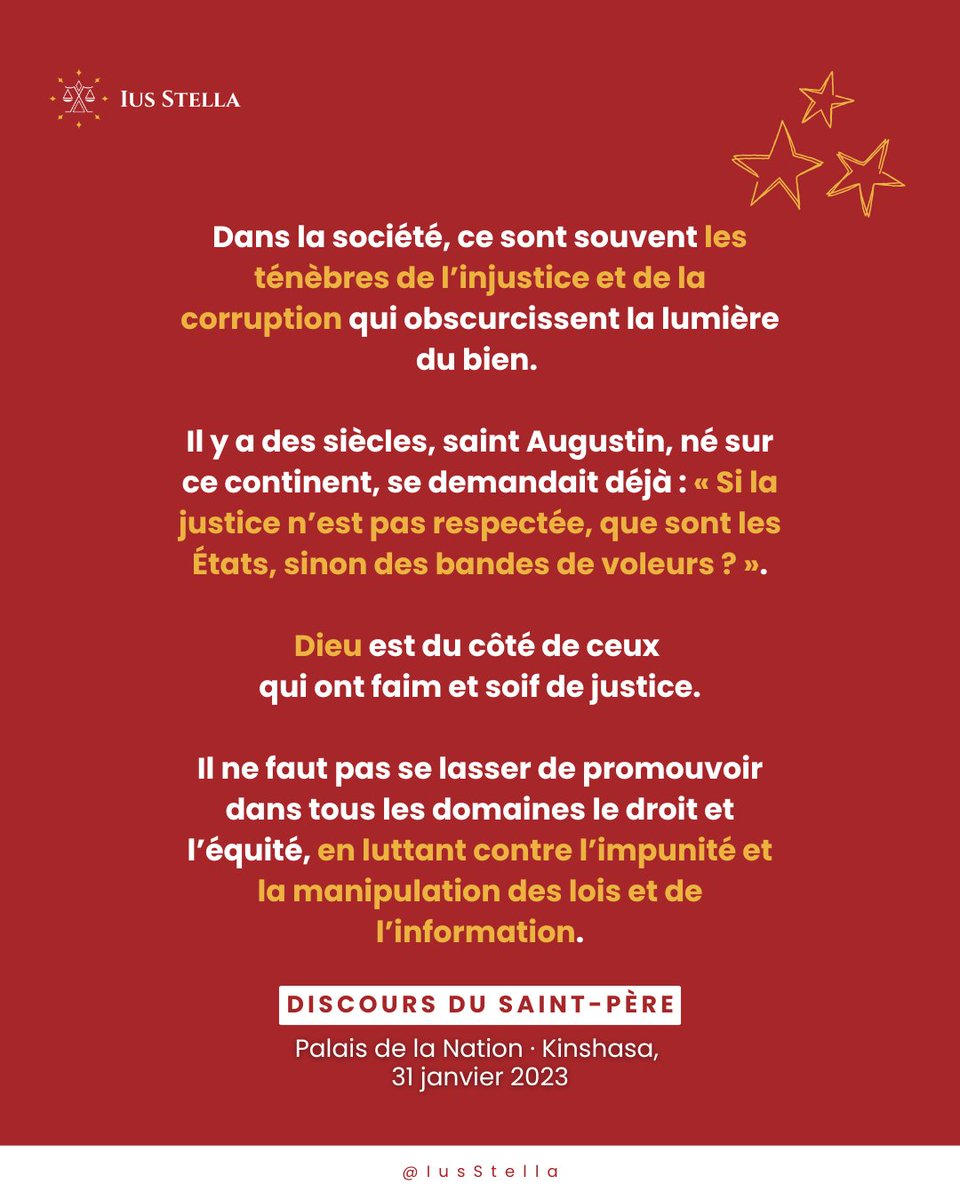 IusStella's tweet photo. Il croyait en une justice proche des gens, enracinée dans l’écoute, la compassion et l’action concrète.

Chez Ius Stella, nous avons perdu un allié. Mais le Congo, lui, a perdu un veilleur.

Puisse son héritage inspirer une nouvelle génération de justes.
Puisse son nom rester lié à toutes celles et ceux qui refusent l’indifférence face à la souffrance.

Reposez en paix, Papa François.
Vous avez semé une graine. À nous maintenant de la faire pousser.

#Hommage #PapaFrancesco #PopeFrancis #Justice #IusStella