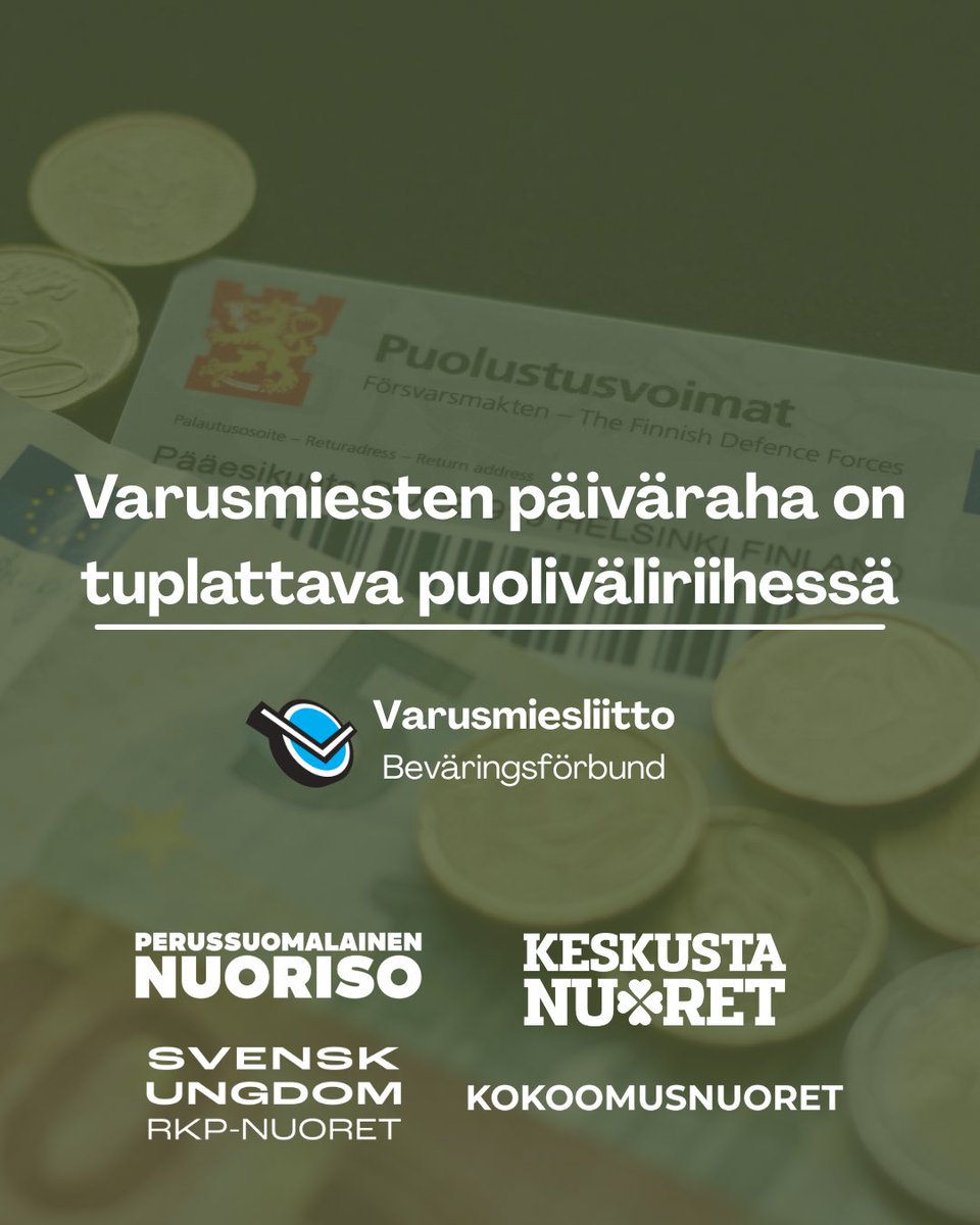Varusmiesliitto ja poliittiset nuorisojärjestöt: Varusmiesten päiväraha on tuplattava puoliväliriihessä

varusmiesliitto.fi/varusmiesliitt…