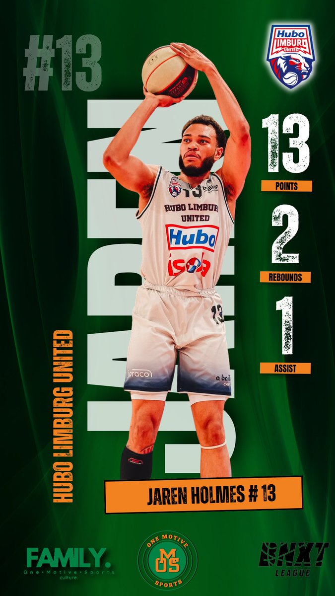 One Motive Sports (@onemotivesports) on Twitter photo Jaren Holmes <a href="/3BallJay/">Jaren Holmes</a> had an efficient 13 points, 2 rebounds and 1 assist yesterday as his Hubo Limburg United team clinched a BNXT <a href="/BnxtLeague/">BNXT League 🇧🇪🇳🇱</a> Playoff spot with a 90-78 win over BAL Weert yesterday evening! #OMS Jaren Holmes <a href="/3BallJay/">Jaren Holmes</a> had an efficient 13 points, 2 rebounds and 1 assist yesterday as his Hubo Limburg United team clinched a BNXT <a href="/BnxtLeague/">BNXT League 🇧🇪🇳🇱</a> Playoff spot with a 90-78 win over BAL Weert yesterday evening! #OMS