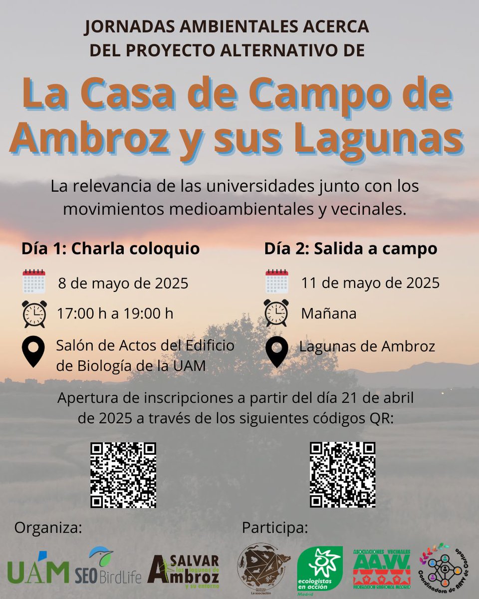 Quercus (@revistaquercus) on Twitter photo Ya está abierta la inscripción a las jornadas ambientales "La Casa de Campo de Ambroz y sus lagunas" que tendrá lugar en la <a href="/UAM_Madrid/">UAM Autónoma Madrid</a> los días 8 de mayo, con un coloquio, y el 11 de mayo con una salida de campo. Ya está abierta la inscripción a las jornadas ambientales "La Casa de Campo de Ambroz y sus lagunas" que tendrá lugar en la <a href="/UAM_Madrid/">UAM Autónoma Madrid</a> los días 8 de mayo, con un coloquio, y el 11 de mayo con una salida de campo.