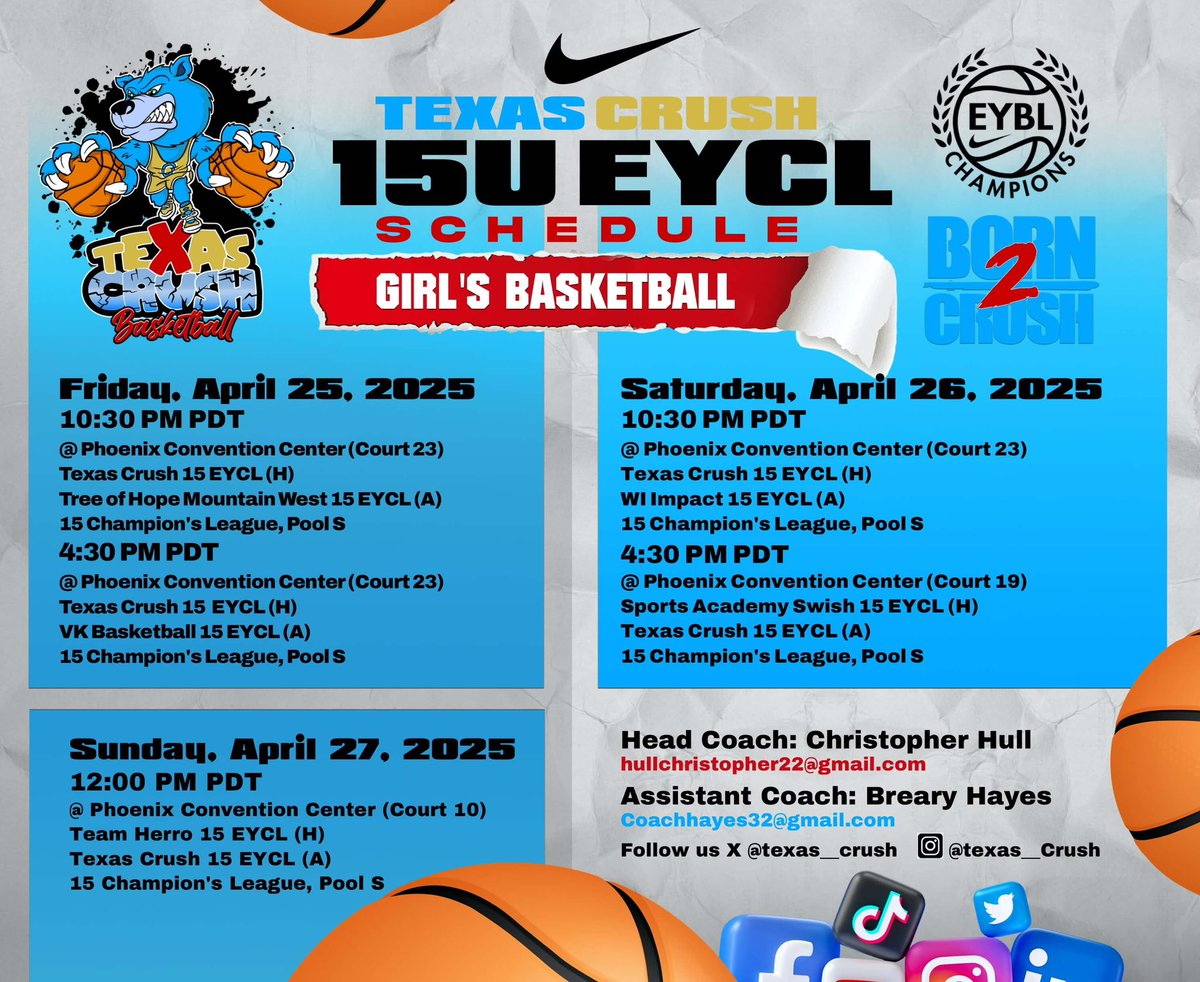AleyaGentle's tweet photo. Phoenix we are ready to come crush the first Nike session this coming Friday April 25th-27th. @Texas__Crush @CoachQuinton @CoachBA_ @jazlynn_bernier  #texascrushstyle https://t.co/iUQOQj92OA