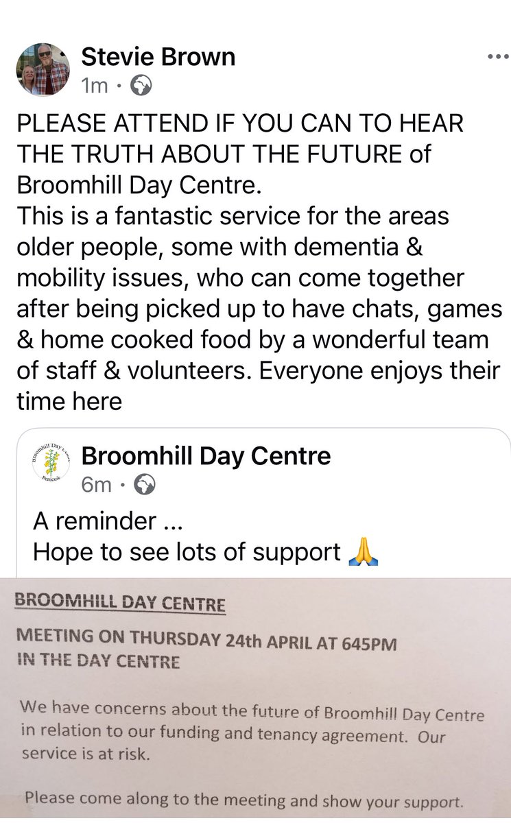 PLEASE ATTEND IF YOU CAN TO HEAR THE TRUTH ABOUT THE FUTURE of Broomhill Day Centre.