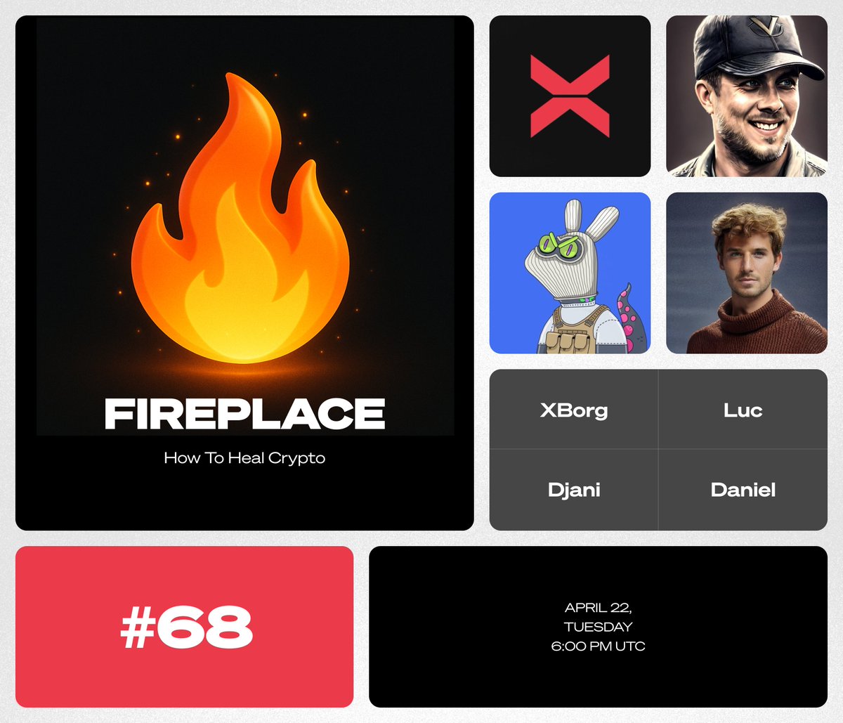 Today at The Fireplace 🔥

- Should we be coining content?
- Why we're all going to eat well
- How we can heal the industry

Set your reminders; $XBG is up for grabs! ↓