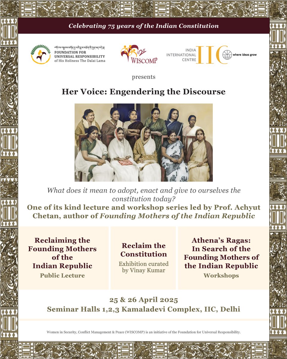 WISCOMP_India's tweet photo. What were the distinct contributions of women to the constitution, constitutional morality/moral imaginary and shaping of the Indian republic?

Join us for this one of its kind lecture and workshop series celebrating 75 years of the Indian Constitution! https://t.co/LiGnO4nHTx
