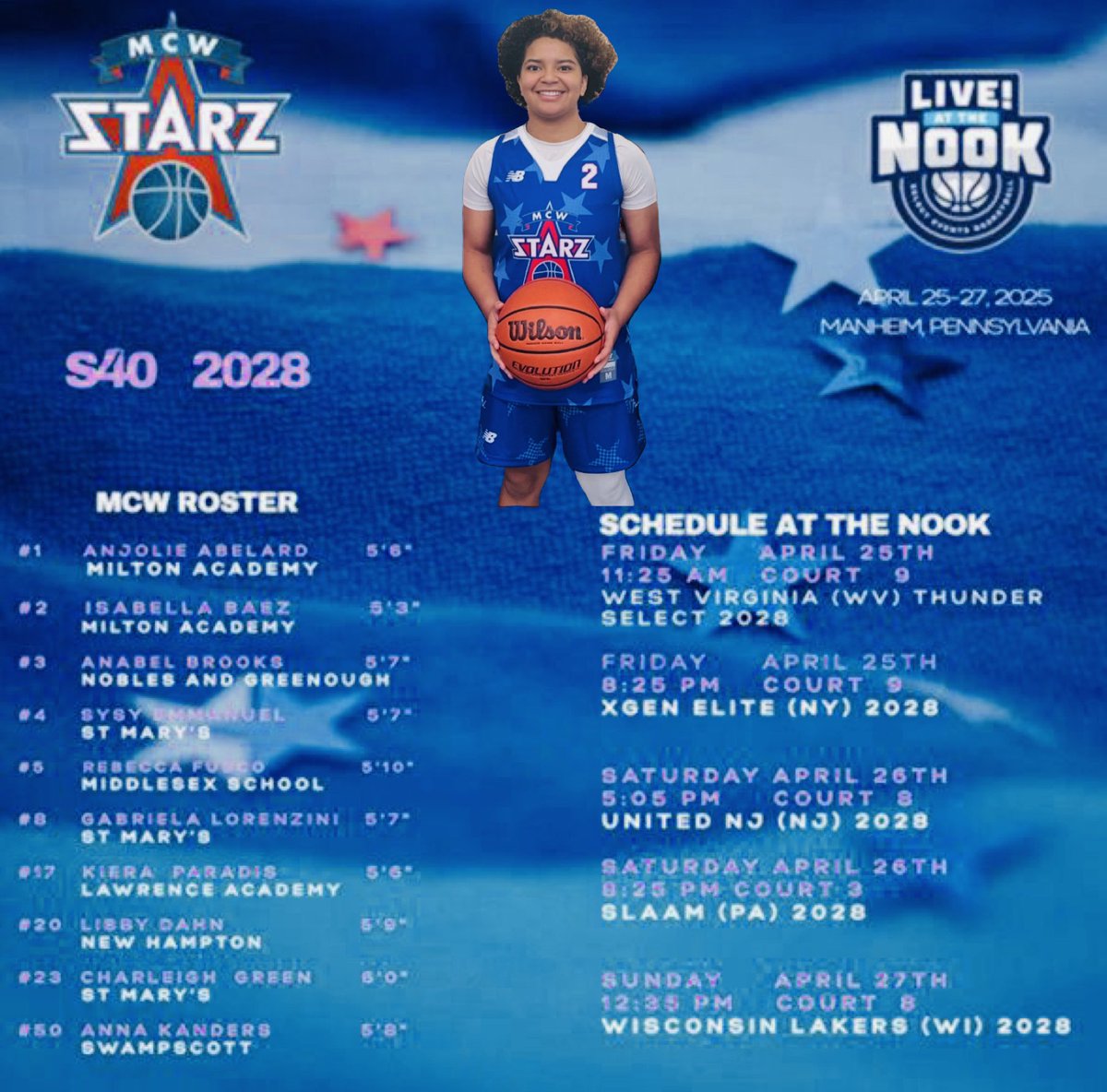 Bella Baez (@bellabuckets2_) on Twitter photo Hereās my schedule for Live at the Nook this weekend:
<a href="/MiltonAcademygb/">Milton Academy Girls' Basketball</a>
<a href="/MCWSTARZ/">MCW STARZ</a>
<a href="/PGHNewEngland/">Prep Girls Hoops New England</a>
<a href="/NEPSGBCA/">NEPSGBCA</a> Hereās my schedule for Live at the Nook this weekend:
<a href="/MiltonAcademygb/">Milton Academy Girls' Basketball</a>
<a href="/MCWSTARZ/">MCW STARZ</a>
<a href="/PGHNewEngland/">Prep Girls Hoops New England</a>
<a href="/NEPSGBCA/">NEPSGBCA</a>