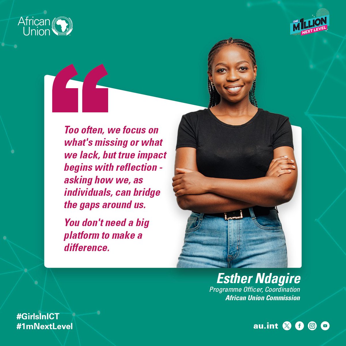 African Union Youth Program (@auyouthprogram) on Twitter photo 🚨 Countdown to #GirlsInICT Day!
Meet Esther Ndagire — A digital transformation enthusiast currently serving <a href="/AU_WGYD/">African Union Women, Gender & Youth Directorate</a>!
🎙️ Join her & others this Friday for a virtual roundtable on digital inclusion!
🗓️ Apr 25 | 3PM EAT
🔗 Register: zoom.us/j/93419309348
#1mNextLevel 🚨 Countdown to #GirlsInICT Day!
Meet Esther Ndagire — A digital transformation enthusiast currently serving <a href="/AU_WGYD/">African Union Women, Gender & Youth Directorate</a>!
🎙️ Join her & others this Friday for a virtual roundtable on digital inclusion!
🗓️ Apr 25 | 3PM EAT
🔗 Register: zoom.us/j/93419309348
#1mNextLevel