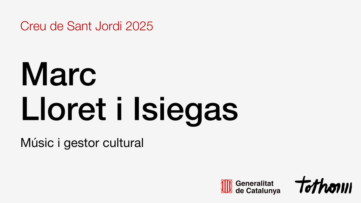 Govern de Catalunya (@govern) on Twitter photo <a href="/IRSantPau/">Institut de Recerca Sant Pau</a> <a href="/som3cat/">3Cat</a> <a href="/rtve/">RTVE</a> <a href="/uniopagesos/">Unió de Pagesos</a> <a href="/CaballJoan/">Joan Caball 🎗</a> <a href="/edit_planeta/">Editorial Planeta</a> <a href="/atresmediacom/">Atresmedia Comunicación</a> <a href="/UNESCO/">UNESCO 🏛️ #Education #Sciences #Culture 🇺🇳</a> <a href="/PremiosGoya/">Premios Goya</a> 🏅 Per la seva sensibilitat artística i el seu paper en la promoció i difusió de la música catalana. Teclista i membre fundador de <a href="/MishimaBCN/">MISHIMA</a>, també va destacar com a gestor cultural al capdavant del <a href="/popArb/">popArb</a> i <a href="/MercatMusicaVic/">MMVV</a>.
#CreuSantJordi2025 a títol pòstum → Marc Lloret <a href="/IRSantPau/">Institut de Recerca Sant Pau</a> <a href="/som3cat/">3Cat</a> <a href="/rtve/">RTVE</a> <a href="/uniopagesos/">Unió de Pagesos</a> <a href="/CaballJoan/">Joan Caball 🎗</a> <a href="/edit_planeta/">Editorial Planeta</a> <a href="/atresmediacom/">Atresmedia Comunicación</a> <a href="/UNESCO/">UNESCO 🏛️ #Education #Sciences #Culture 🇺🇳</a> <a href="/PremiosGoya/">Premios Goya</a> 🏅 Per la seva sensibilitat artística i el seu paper en la promoció i difusió de la música catalana. Teclista i membre fundador de <a href="/MishimaBCN/">MISHIMA</a>, també va destacar com a gestor cultural al capdavant del <a href="/popArb/">popArb</a> i <a href="/MercatMusicaVic/">MMVV</a>.
#CreuSantJordi2025 a títol pòstum → Marc Lloret