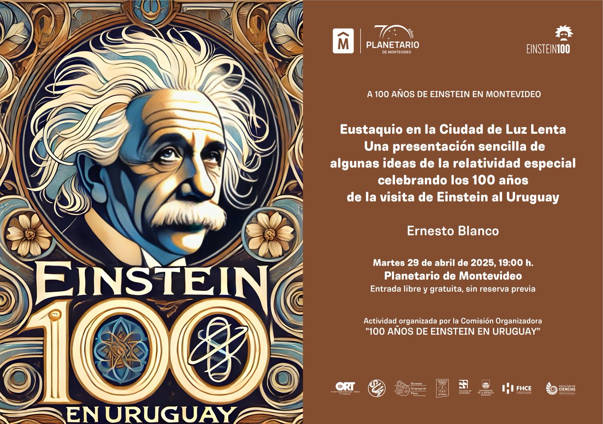 Albert Einstein visitó Uruguay durante una semana en abril de 1925. 100 años después, coincidiendo con esa semana, comenzamos las actividades conmemorativas con cuatro eventos #Einstein100uy  Detalles acá bit.ly/einstein100uy