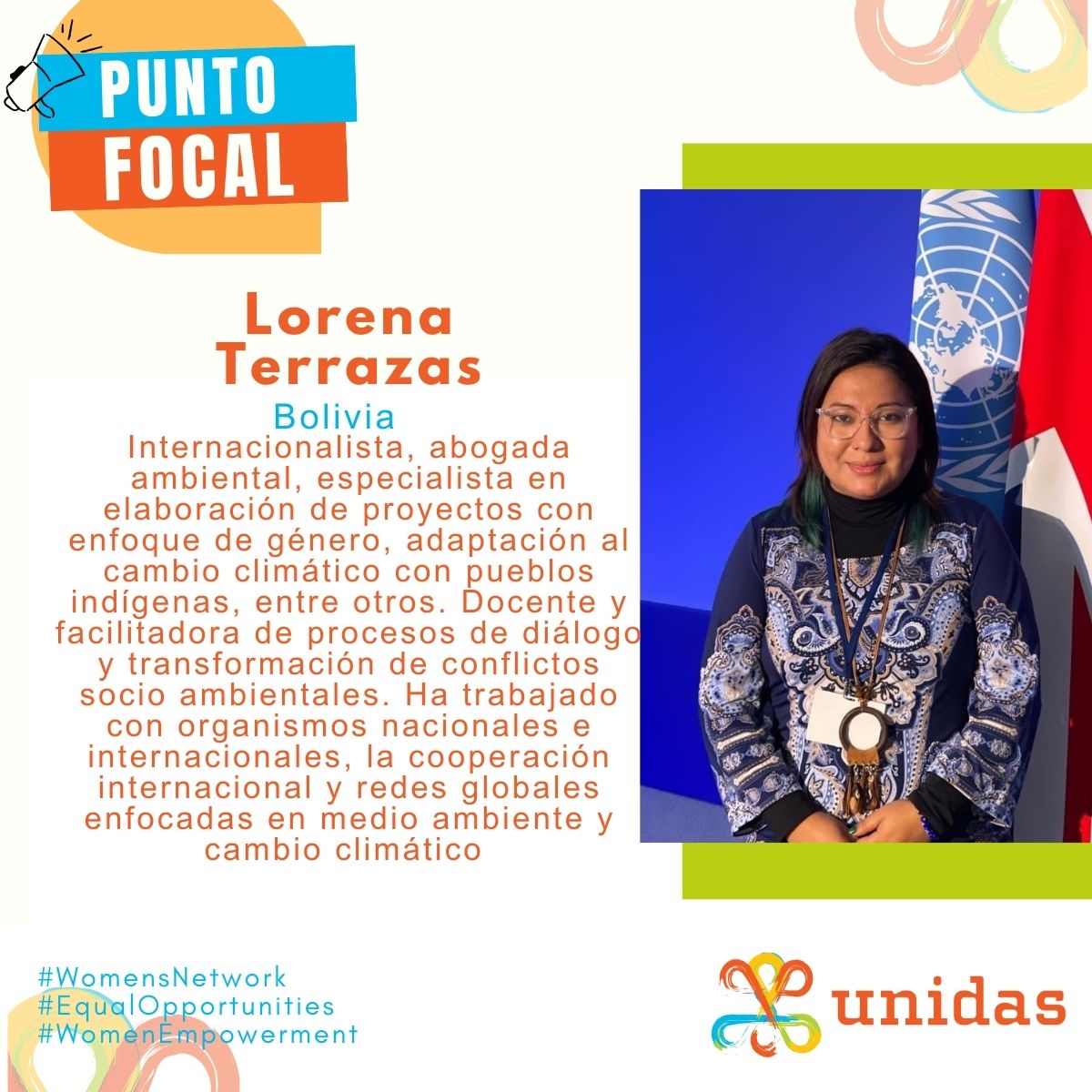 🎉 ¡Presentamos a Lorena Terrazas como la nueva Punto Nodal de Unidas en Bolivia! Estamos seguras de su compromiso y experiencia, serán clave para seguir fortaleciendo la #RedUnidas.