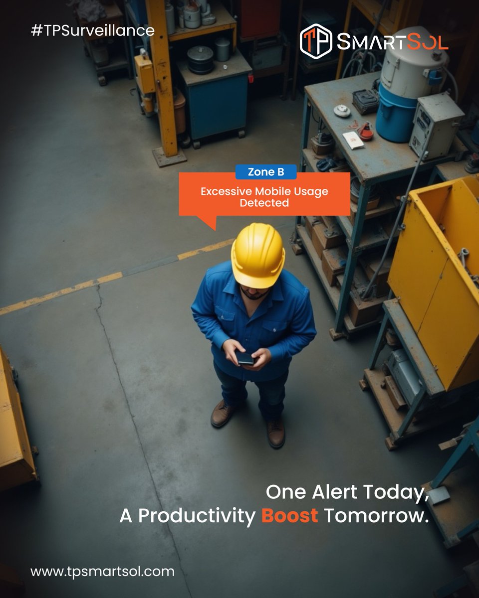 TPSmartSol's tweet photo. With SmartSol’s AI-powered surveillance, identify zones of inefficiency like excessive mobile usage, before they impact performance. Let smart alerts lead to smarter workdays.

For more details, Contact +91 8688344444, +91 9888715555

#TPSmartSol #TechParamount #Smartsol https://t.co/avjg5snj6Q