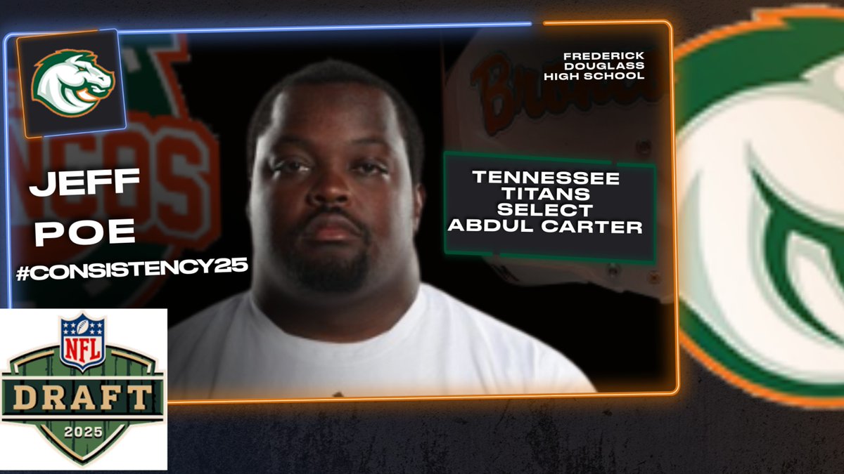 FDouglassFB's tweet photo. In preparation for the upcoming NFL Draft @CoachJeffPoe favorite team is the Tennessee Titans and IF anyone was available to him as the GM he would select DL Abdul Carter. We appreciate the love our coaches have for the game of football and the endless work they do! https://t.co/O5V9Ic7Df5