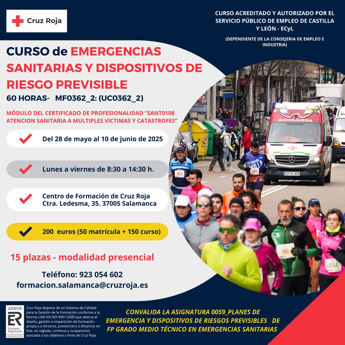 Formamos para salvar vidas🚑 Seguimos estos meses con cursos para población sobre primeros auxilios, desfibrilador o apoyo psicológico.

🚩Además lanzamos dos módulos pertenecientes al Certificado de 'Atención sanitaria a múltiples víctimas y catástrofes'. Inicio en mayo.