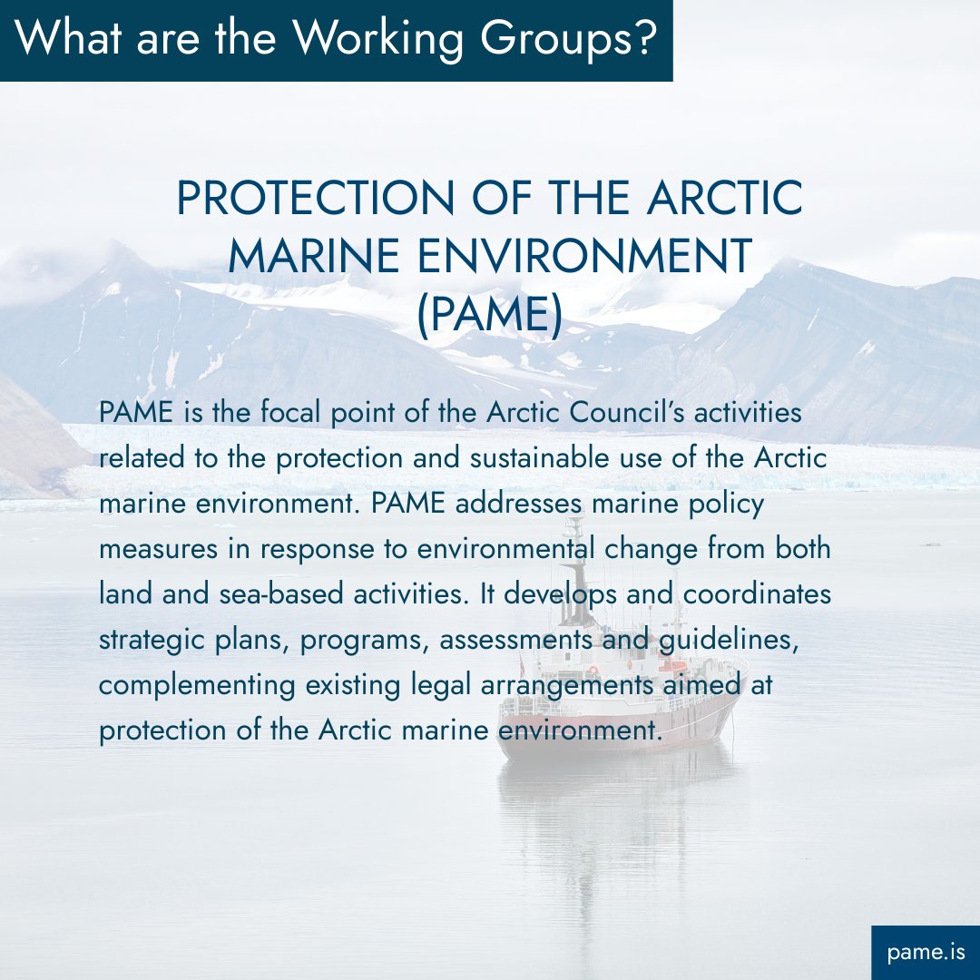🐋 Get to know the Arctic Council Working Groups 

PAME – Protection of the Arctic Marine Environment works to protect Arctic oceans through cooperation on shipping, marine litter, ecosystem-based management, and conservation. 🌊

🔗 Learn more: pame.is
