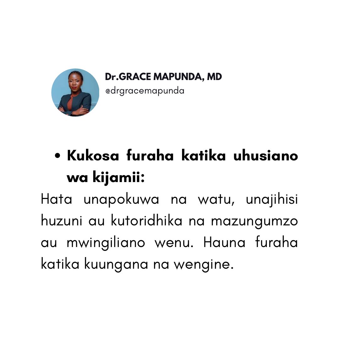 DrGraceMapunda's tweet photo. Swipe for more >>>> AFYA YA AKILI

Kumekuwa na maswali mengi juu ya magonjwa ya akili. 

Ni muhimu kufahamu  kuhusu AFYA YA AKILI na UGONJWA WA AKILI.

Karibu tuendelee kujifunza zaidi ili kuvunja unyanyapaa wa AFYA YA AKILI.

#afyayaakiliniafya
#sononakazini📚 https://t.co/itTfTscRuI