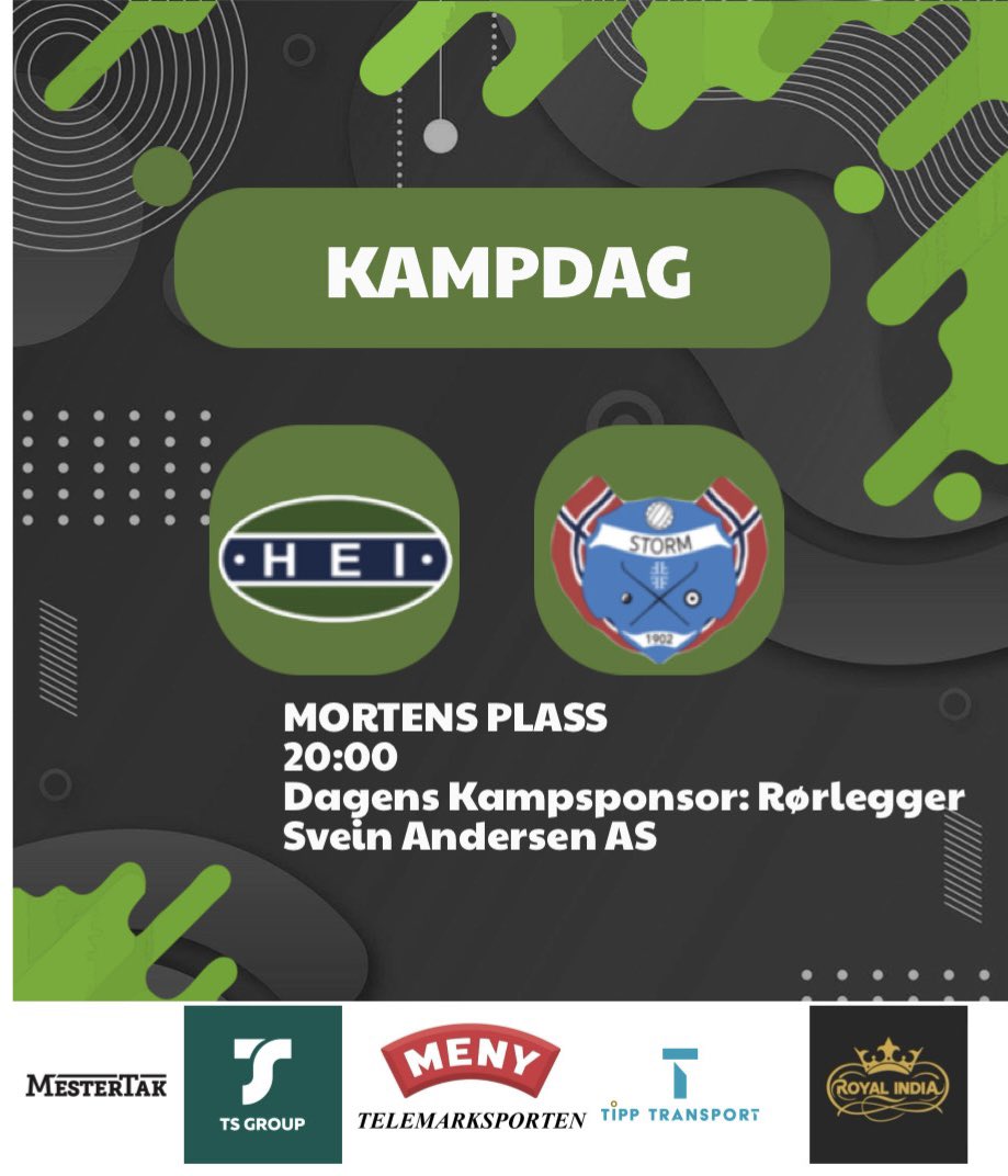 20:00 i kveld så smeller det 🙌🏼 Årets første hjemmekamp i serien! Klarer gutta en reprise av NM kampen tidligere i år? Bare en måte å finne ut av det på, møt opp på Heistad i kveld 🔥💚