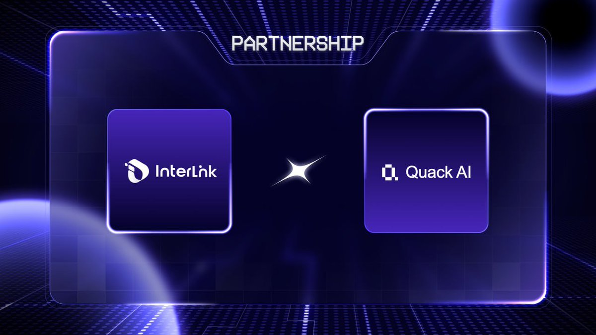 inter_link's tweet image. 🤝 InterLink x Quack AI 🤝
We’re thrilled to announce our partnership with @QuackAI_AI  — Quack AI is the first AI protocol for universal on-chain governance.
By integrating QuackAI with InterLink ID, we’re enabling smarter, verified interactions across the onchain world.
🔗 Real…