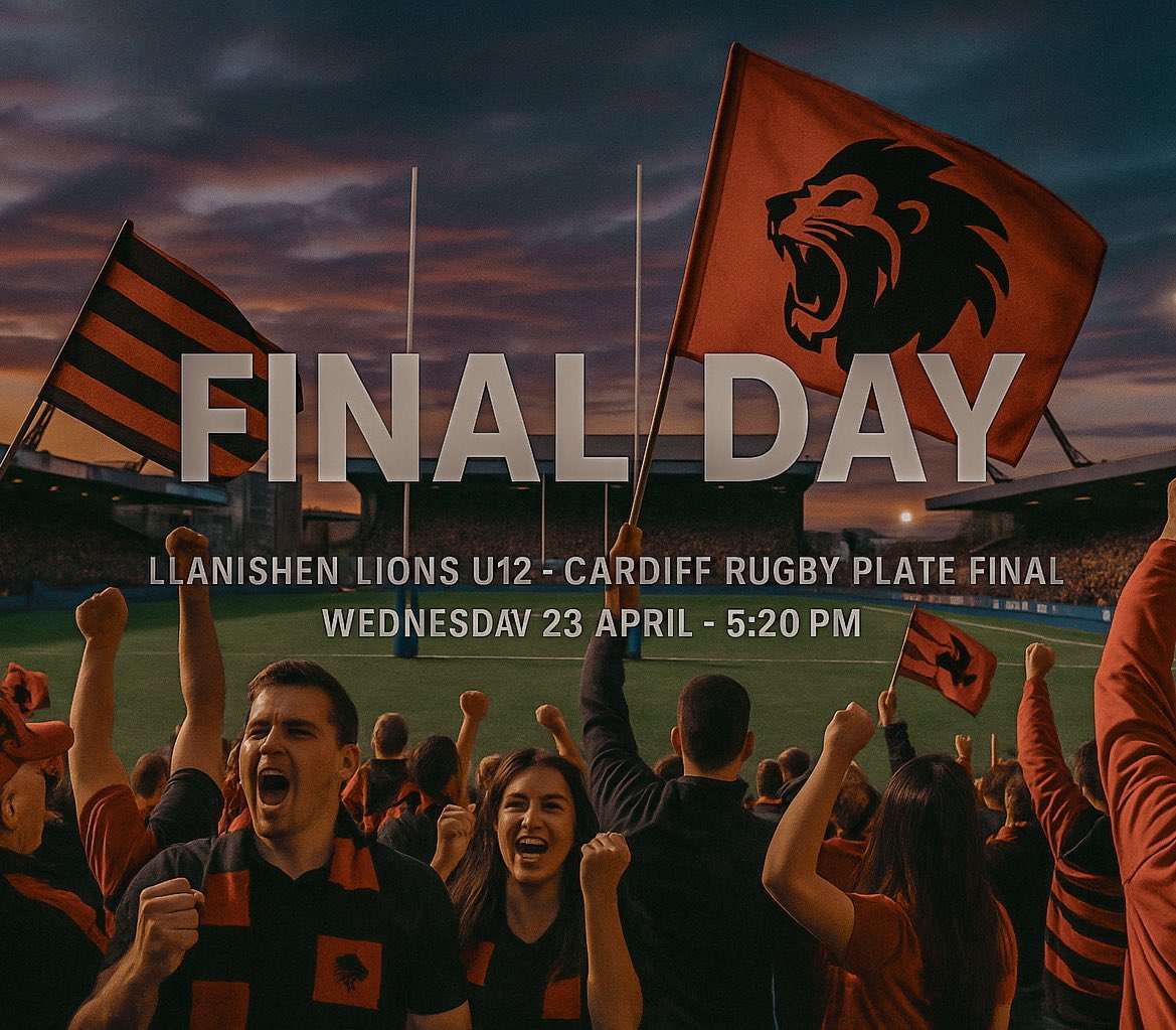 Llanishen Lions Under 12s (@llanishenu12s) on Twitter photo π₯ Final prep. Final words. Final roar!π₯
Tomorrow, our <a href="/LlanishenMJs/">Llanishen RFC M&Js</a> Lions U12s take to the pitch in the <a href="/CardiffRugbyCup/">Cardiff Rugby Cup</a> Plate Final! π
π 5:20pm KO at Cardiff Arms Park
Be there. Be loud π’π¦
Letβs make Cardiff proudβ¦ πͺπ»
#Final #LlanishenLions #OneTeamOneRoar #Cardiff π₯ Final prep. Final words. Final roar!π₯
Tomorrow, our <a href="/LlanishenMJs/">Llanishen RFC M&Js</a> Lions U12s take to the pitch in the <a href="/CardiffRugbyCup/">Cardiff Rugby Cup</a> Plate Final! π
π 5:20pm KO at Cardiff Arms Park
Be there. Be loud π’π¦
Letβs make Cardiff proudβ¦ πͺπ»
#Final #LlanishenLions #OneTeamOneRoar #Cardiff