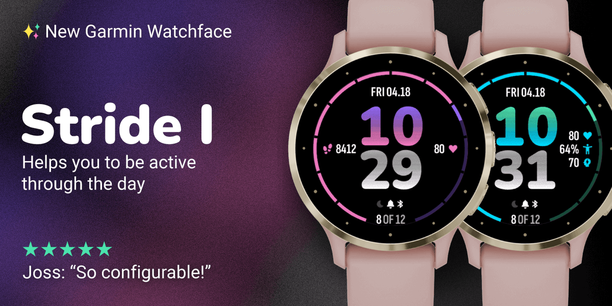 VAW's tweet photo. Stride I - A Garmin watchface that helps you to be active through the day. #garmin #garminconnectiq #connectiq https://t.co/5qfbtbtI6g https://t.co/i1jzZLNT5B