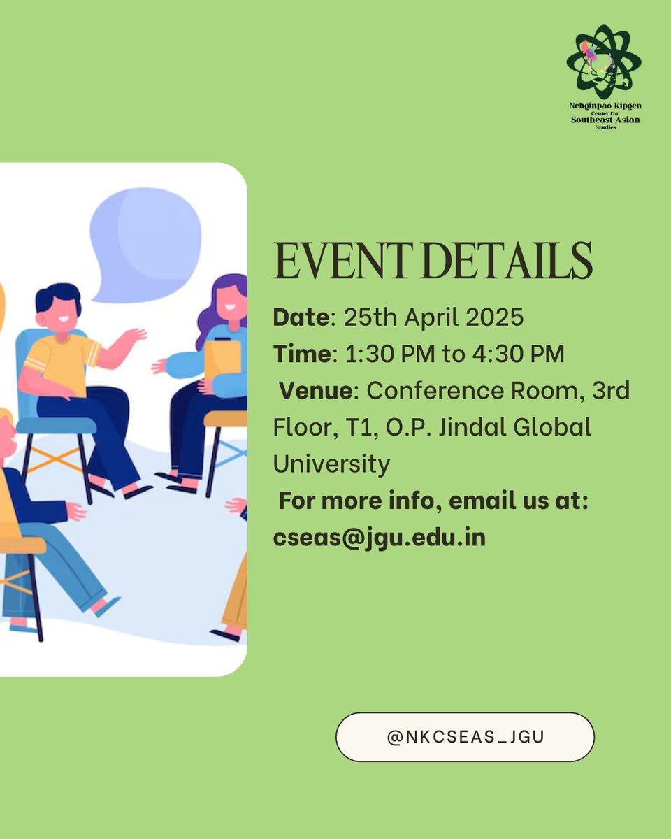 NKCSEAS_JGU's tweet photo. 🎓 Join us for the 3rd Dialogue Session by @NKCSEAS_JGU at JGU!
📍 Assessing Non-Traditional Security Threats in Southeast Asia
🗓️ 25 April | 🕒 1:30–4:30 PM | 📌 T1, 3rd Floor, JGU
#nkcseas #StudentDialogue #SoutheastAsia #NonTraditionalSecurity https://t.co/0trDUTAC6J