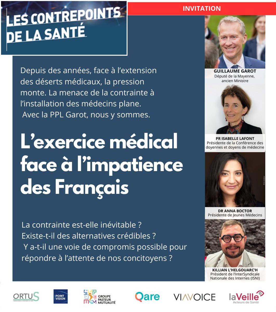La Veille Acteurs de Santé (@veilleactsante) on Twitter photo 📆RDV le 30/04 pour des #ContrepointsSanté sur le thème "L'exercice médical face à l'impatience des Français" en présence de <a href="/guillaumegarot/">Guillaume GAROT</a>
▪️La contrainte est-elle inévitable
▪️Existe-t-il des alternatives crédibles
En #podcast et en #vidéo dès 17h
🎥lc.cx/pH12AE 📆RDV le 30/04 pour des #ContrepointsSanté sur le thème "L'exercice médical face à l'impatience des Français" en présence de <a href="/guillaumegarot/">Guillaume GAROT</a>
▪️La contrainte est-elle inévitable
▪️Existe-t-il des alternatives crédibles
En #podcast et en #vidéo dès 17h
🎥lc.cx/pH12AE