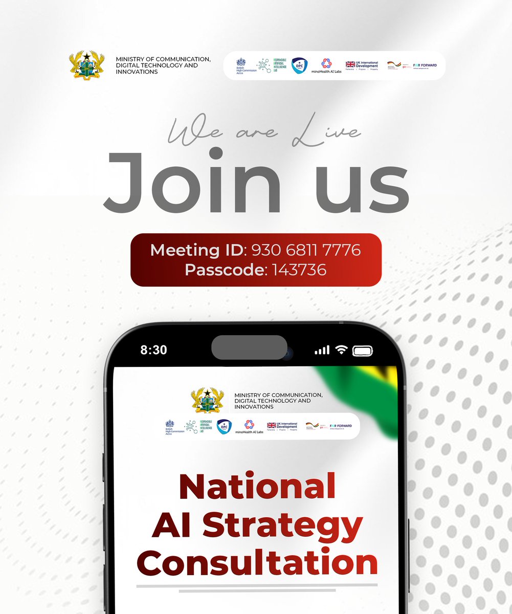 rail_knust's tweet image. 📍 It’s TODAY! 📍
Follow the #conversation online with the Zoom details on the flier 👇
🗓 Date: Tuesday, 22nd April 2025
⏰ Time: 8:30 AM prompt
📍 Venue: The Impact Building, KNUST
#GhanaAIConsultation #AIForDevelopment #DigitalTransformation