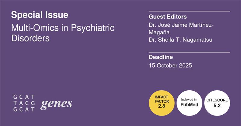 Genes MDPI (@genes_mdpi) on Twitter photo Special Issue "Multi-Omics in Psychiatric Disorders", guest edited by Dr. José Jaime Martínez-Magaña and Dr. Sheila T. Nagamatsu from <a href="/YaleMed/">Yale School of Medicine</a>, is now open for submissions!
Read more about this new issue at:
mdpi.com/journal/genes/… Special Issue "Multi-Omics in Psychiatric Disorders", guest edited by Dr. José Jaime Martínez-Magaña and Dr. Sheila T. Nagamatsu from <a href="/YaleMed/">Yale School of Medicine</a>, is now open for submissions!
Read more about this new issue at:
mdpi.com/journal/genes/…