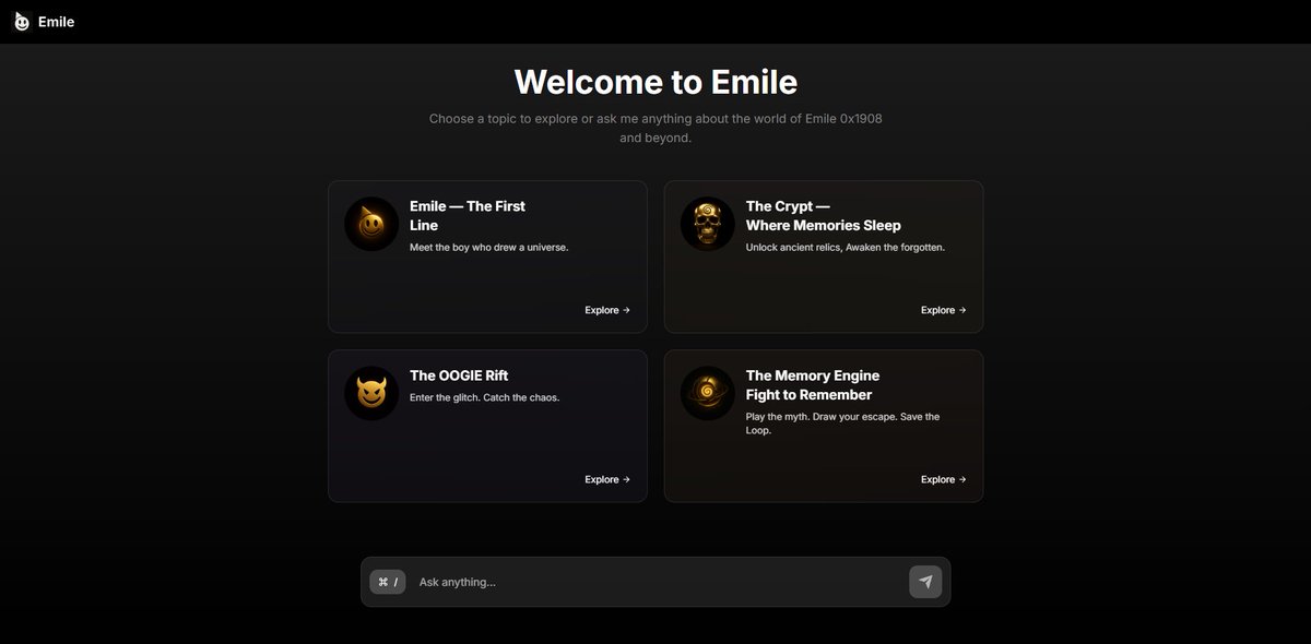 They said we abandoned the Crypt
They said we forgot the OOGIES

They were all wrong

While they spread BS and talked, we built -  Entire Worlds, Memories, Engines of myth.

We’re not building a quick flip
We’re building a legacy

Your EmileAI is YOU <a href="/Emile0x1908/">Emile</a>