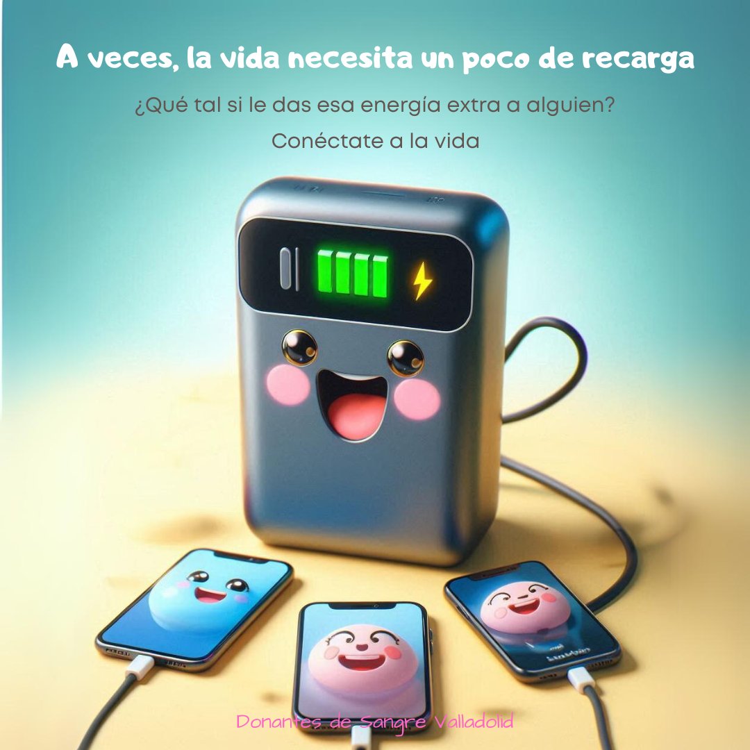 donasangreVall's tweet image. 🔋 ¡Sé el cargador de alguien más!

La vida a veces se queda sin batería... pero tu donación de sangre puede ser esa energía extra que otro necesita para seguir adelante. 

#ConéctateALaVida y ayuda a recargar esperanzas. ❤️
Ven y ¡dona! 
Infórmate: hdsvalladolid.com