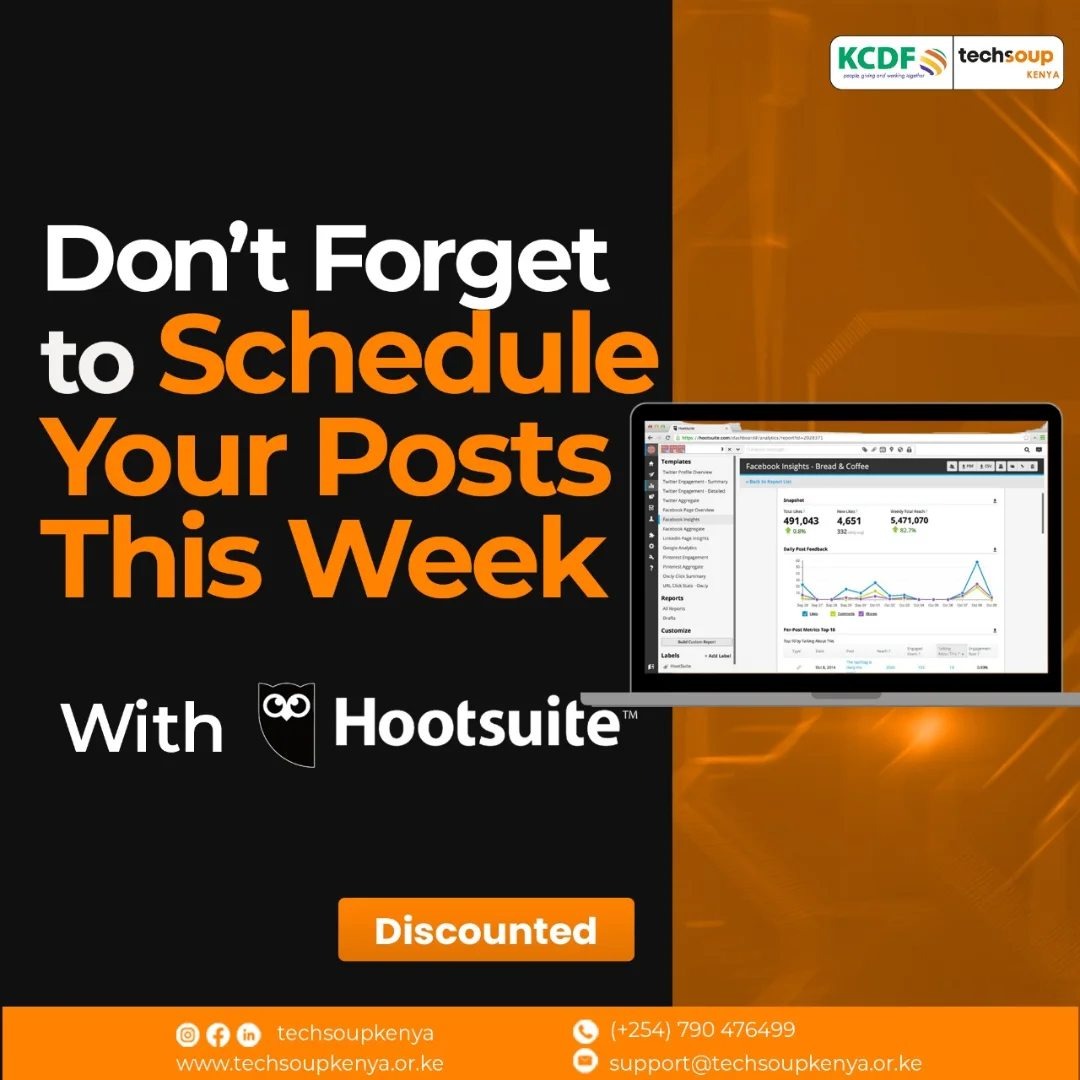 Back to the office? Don’t let your social media go silent!

Schedule your posts ahead,engage with your audience&amp;keep spreading the joy of your mission.
 
Check our blog for easy steps to build an engaged online community,with best practices from Hootsuite: bit.ly/49D2KMa