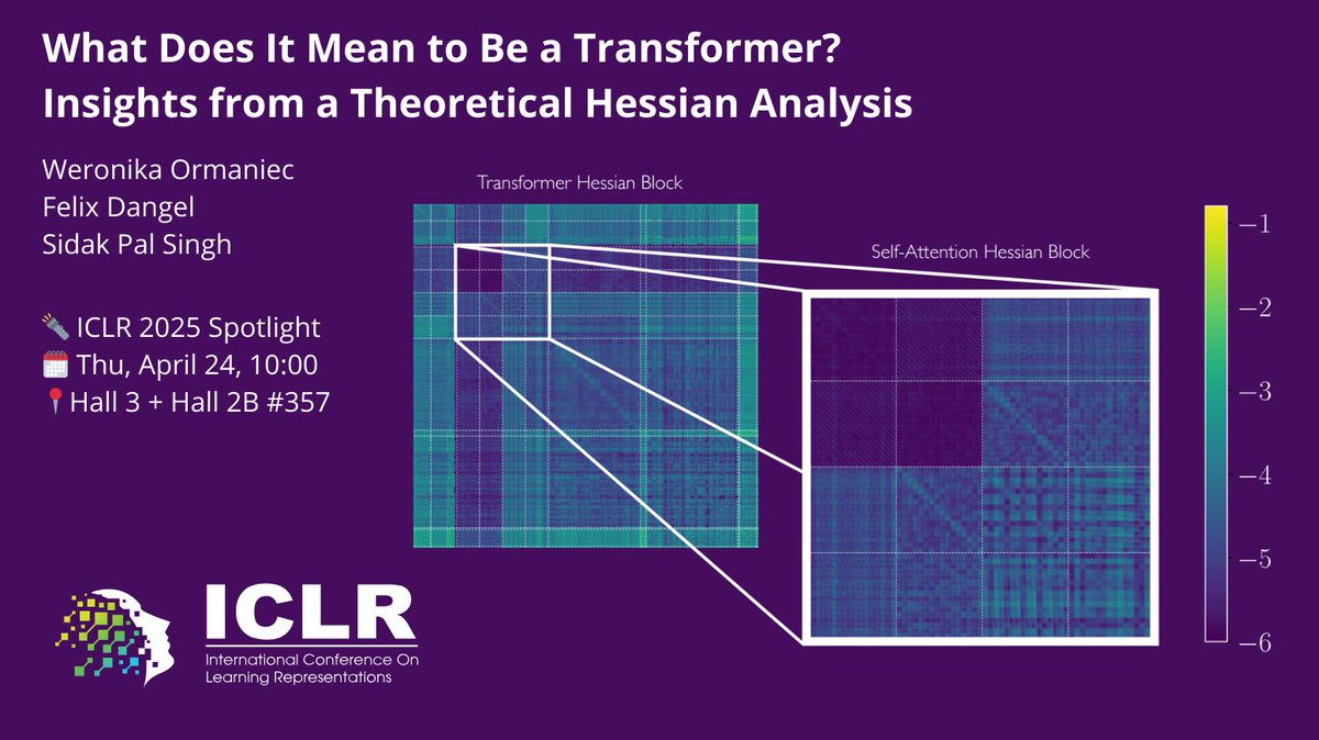 Weronika Ormaniec (@wormaniec) on Twitter photo Ever wondered how the loss landscape of Transformers differs from that of other architectures? Or which Transformer components make its loss landscape unique?
With <a href="/unregularized/">Sidak Pal Singh</a> & <a href="/f_dangel/">Felix Dangel</a>, we explore this via the Hessian in our #ICLR2025 spotlight paper!
Key insights👇 1/8 Ever wondered how the loss landscape of Transformers differs from that of other architectures? Or which Transformer components make its loss landscape unique?
With <a href="/unregularized/">Sidak Pal Singh</a> & <a href="/f_dangel/">Felix Dangel</a>, we explore this via the Hessian in our #ICLR2025 spotlight paper!
Key insights👇 1/8