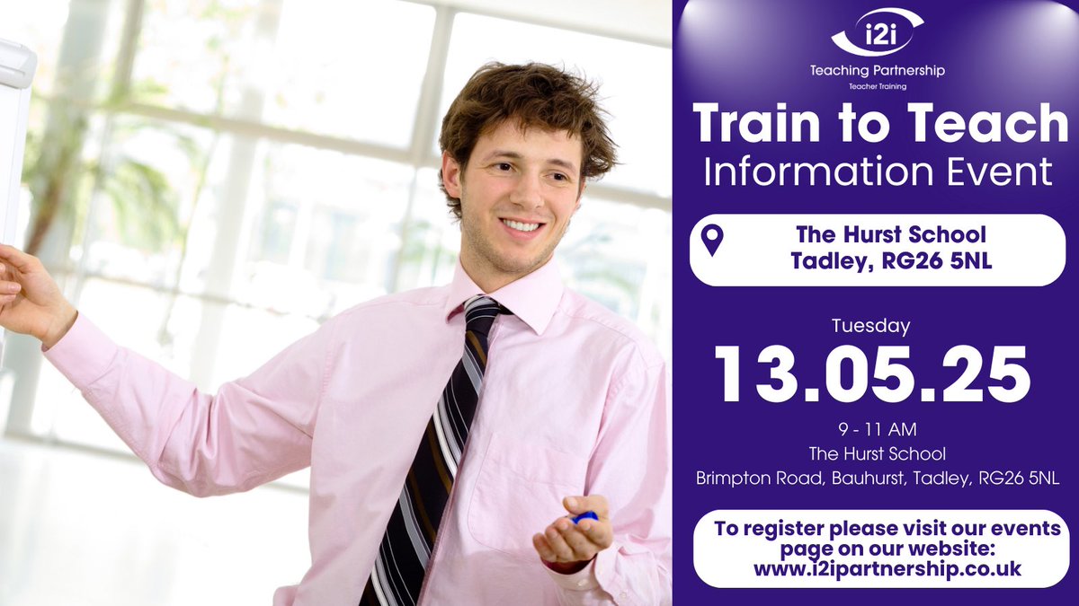 Join one of our upcoming #getintoteaching information events to find out more about becoming an inspiring secondary school teacher with <a href="/i2iPartnership/">i2i Teaching Partnership & SCITT</a>. To register visit bit.ly/traintoteachev… #scitt #traintoteach #inspirethenextgeneration