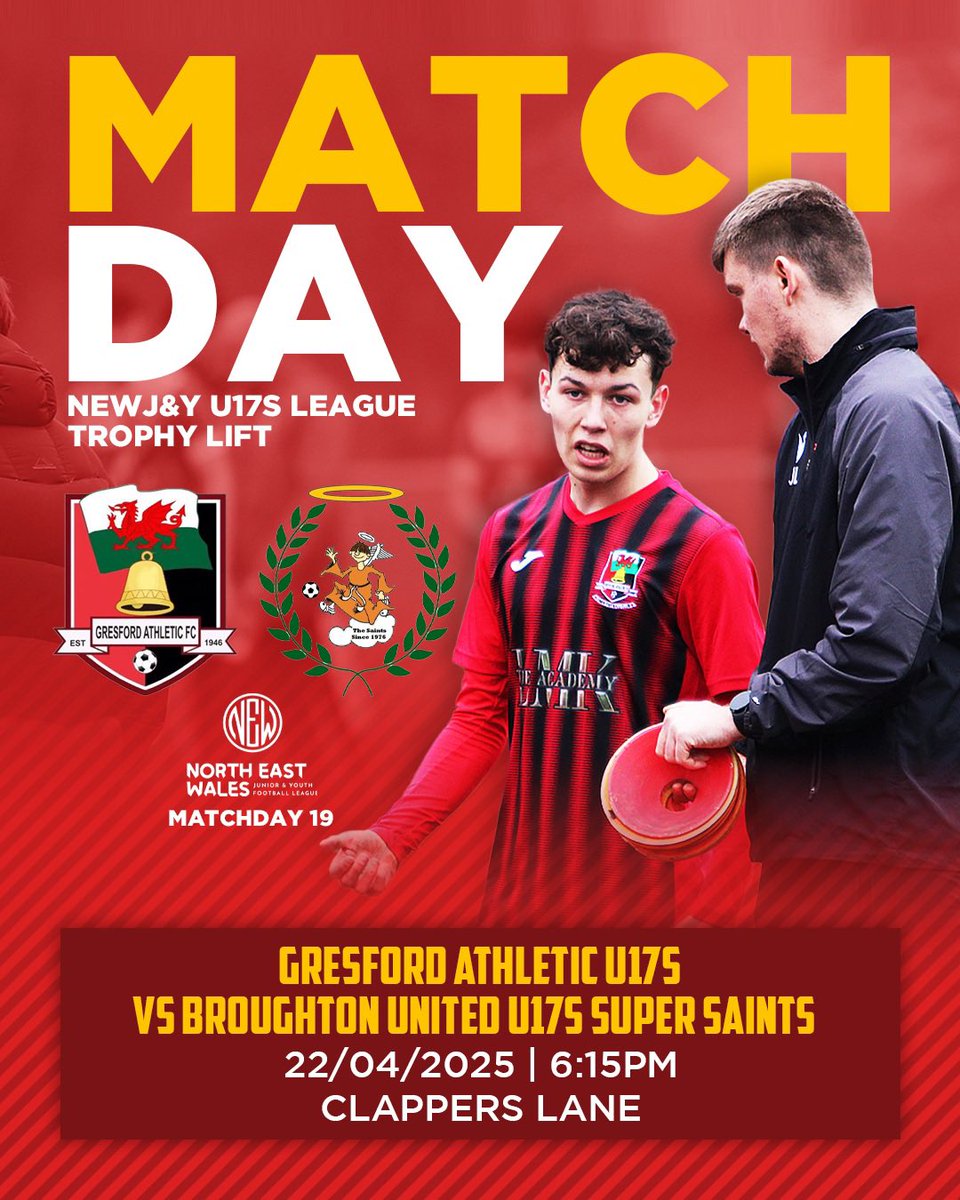 Gresford Athletic FC (@gresfordfc) on Twitter photo ๐จ ๐๐๐๐๐ ๐๐๐ ๐๐๐๐๐๐๐๐! ๐จ
Join the lads as they get their hands on the trophy! ๐
๐ <a href="/BroughtonUnited/">Broughton United FC</a> U17s Super Saints (H)
๐ North East Wales Junior & Youth U17s League
โฝ๏ธ Matchday 19
โฐ 6:15pm kick off
๐ Clappers Lane
๐ Trophy lift at full-time ๐จ ๐๐๐๐๐ ๐๐๐ ๐๐๐๐๐๐๐๐! ๐จ
Join the lads as they get their hands on the trophy! ๐
๐ <a href="/BroughtonUnited/">Broughton United FC</a> U17s Super Saints (H)
๐ North East Wales Junior & Youth U17s League
โฝ๏ธ Matchday 19
โฐ 6:15pm kick off
๐ Clappers Lane
๐ Trophy lift at full-time